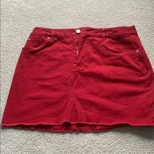 red jean skirt